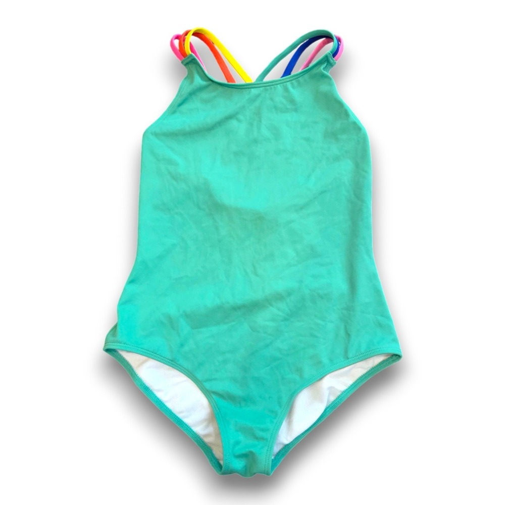 Mini Boden Green Rainbow Strap One Piece Swimsuit Swim Girls 11-12